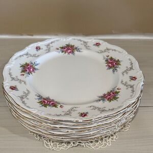 Royal Albert Tranquility China Dinner Plates with Pink/blue Rose Clusters 8 pcs